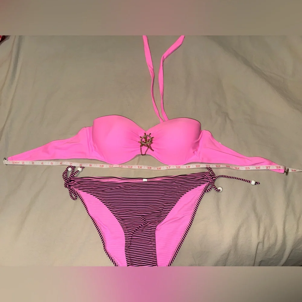 Pink Swimsuit with Striped Bottoms - Picture 3 of 7